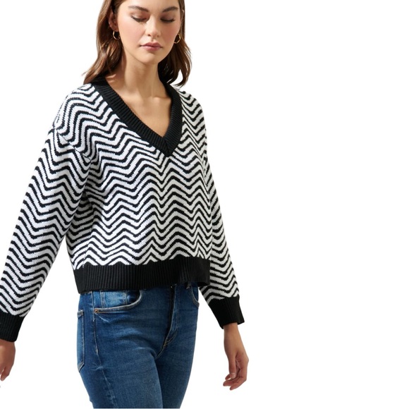 NWT $59 Sugarlips Greta Zebra Long Sleeve Sweater – Black/White (Size XS) - Picture 4 of 5